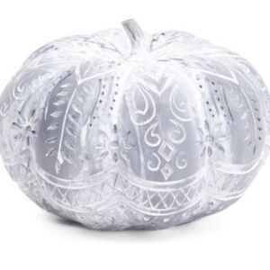 New CARVED WHITE WASH DECORATIVE FALL PUMPKIN